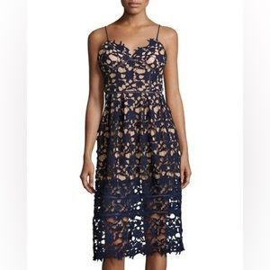 Dina Be Women’s Spaghetti Strap Lace Dress Size XS Blue with Beige Underlay